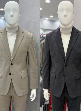 2025冬55折TRUGEN米色弹性弹力灯芯绒条绒拉绒休闲西服两件套装套