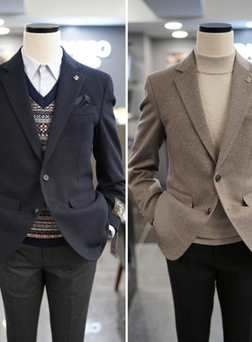 0130冬季新款BASSO灰色羊毛混纺毛呢商务双扣休闲西服外套3色