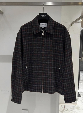 2025年秋新款SOLID HOMME韩国代购高端男装棕色格纹男士短款夹克Q