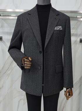 0120秋款Liberclassy炭灰色通勤商务休闲羊毛西装西服外套