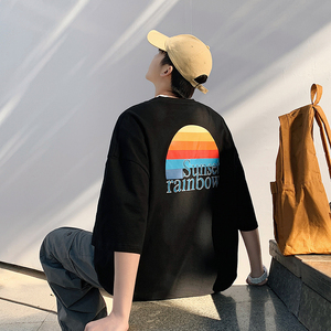2025夏季新款趣味彩虹印花短袖青少年圆领休闲宽松T恤T88112-P35图片