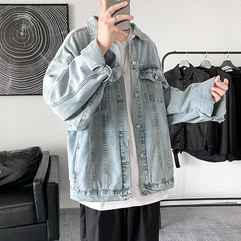秋季新款宽松休闲工装外套青少年流行纯色牛仔夹克JK821-P75控85,男装夹克,电商A062