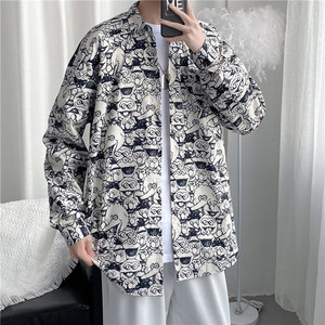 2025新款青少年动物图案印花衬衣免烫长袖衬衫宽松休闲CS8027-P35图片