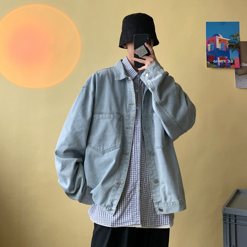 2025秋季新款牛仔夹克男士宽松工装外套青春流行纯色上衣JK08-P70,男装夹克,电商A062