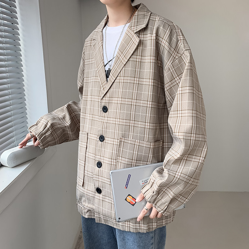 2021西服男韩版潮流痞帅气小西装上衣港风格子外套dk制服JK16-65,男装西服套装,电商A062