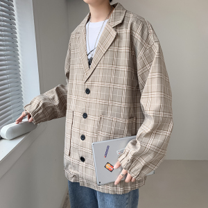 2021西服男韩版潮流痞帅气小西装上衣港风格子外套dk制服JK16-65