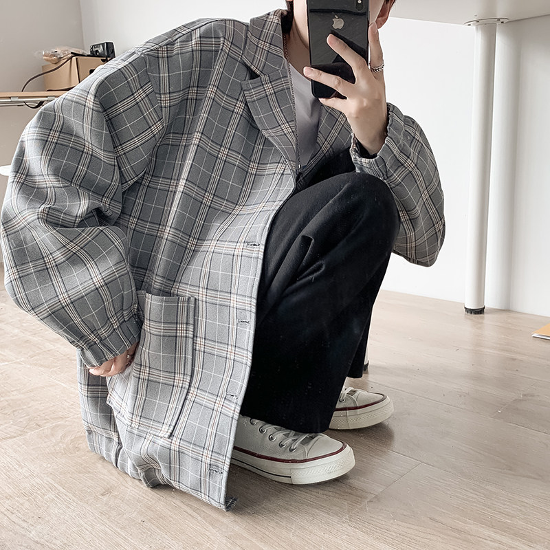 2021西服男韩版潮流痞帅气小西装上衣港风格子外套dk制服JK16-65,男装西服套装,电商A062