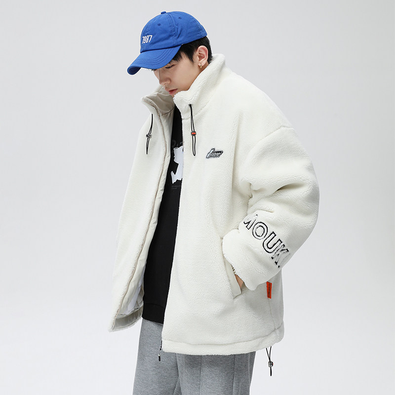 2025冬季羊羔毛加厚棉衣青年立领休闲外穿棉服拉链刺绣MY886-P105,男装棉衣,电商A062