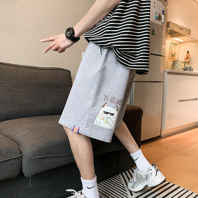 2025夏季新款青少年宽松休闲运动裤趣味卡通针织短五分裤K806-P35,男装牛仔裤,电商A062