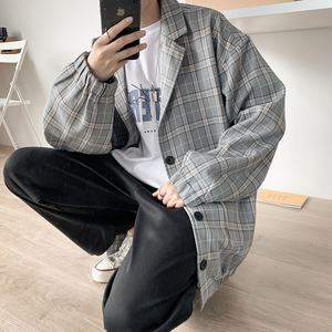 2021西服男韩版潮流痞帅气小西装上衣港风格子外套dk制服JK16-65图片