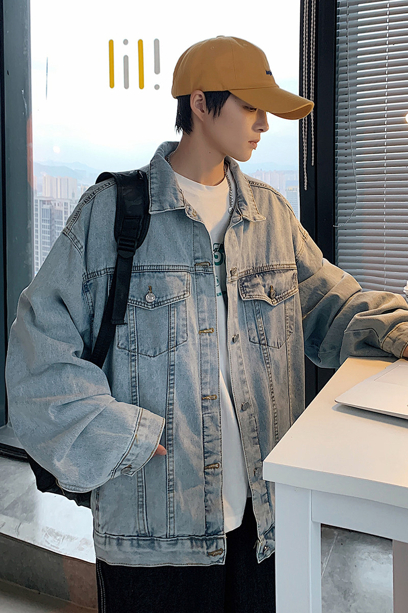 2025秋季新款纯色牛仔夹克青少年流行宽松水洗工装外套JK821-P75,男装夹克,电商A062