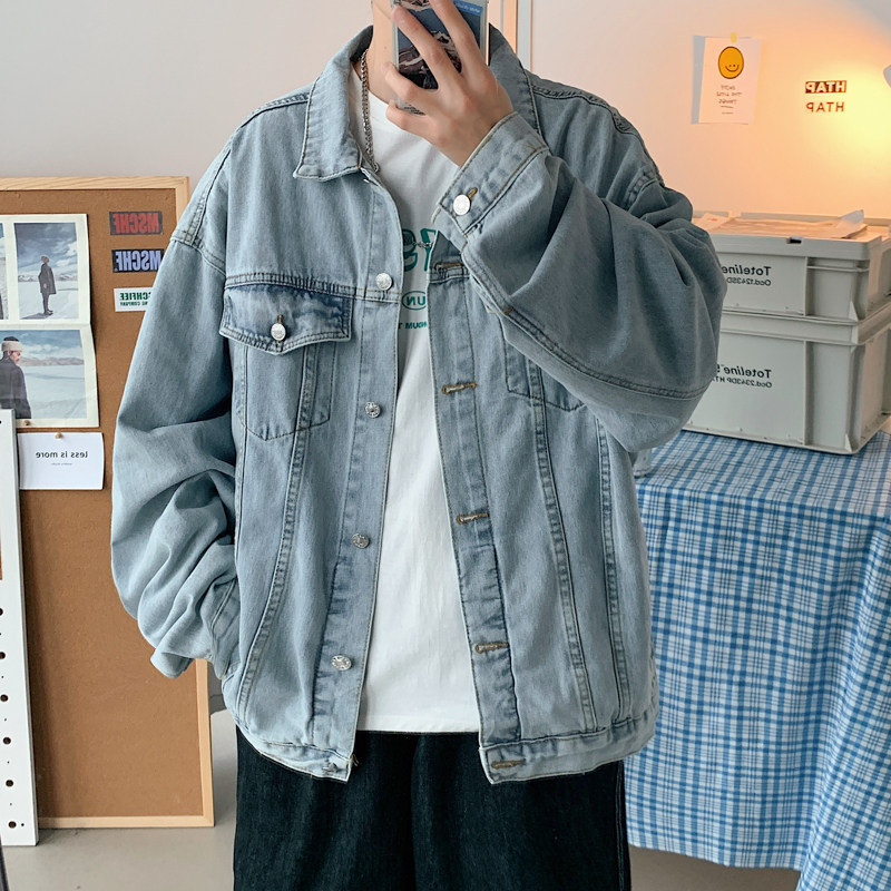 2025秋季新款纯色牛仔夹克青少年流行宽松水洗工装外套JK821-P75,男装夹克,电商A062