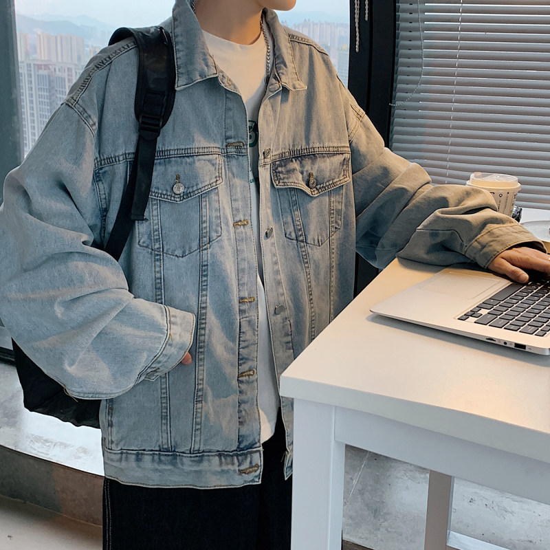 2025秋季新款纯色牛仔夹克青少年流行宽松水洗工装外套JK821-P75,男装夹克,电商A062