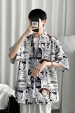 2025夏季新款免烫流行卡通印花短袖宽松休闲尖领衬衫CS1194-P28，男装T恤，电商A062