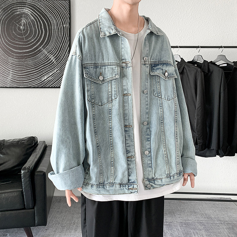 秋季新款宽松休闲工装外套青少年流行纯色牛仔夹克JK821-P75控85,男装夹克,电商A062