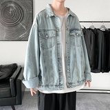 秋季新款宽松休闲工装外套青少年流行纯色牛仔夹克JK821-P75控85，男装夹克，电商A062