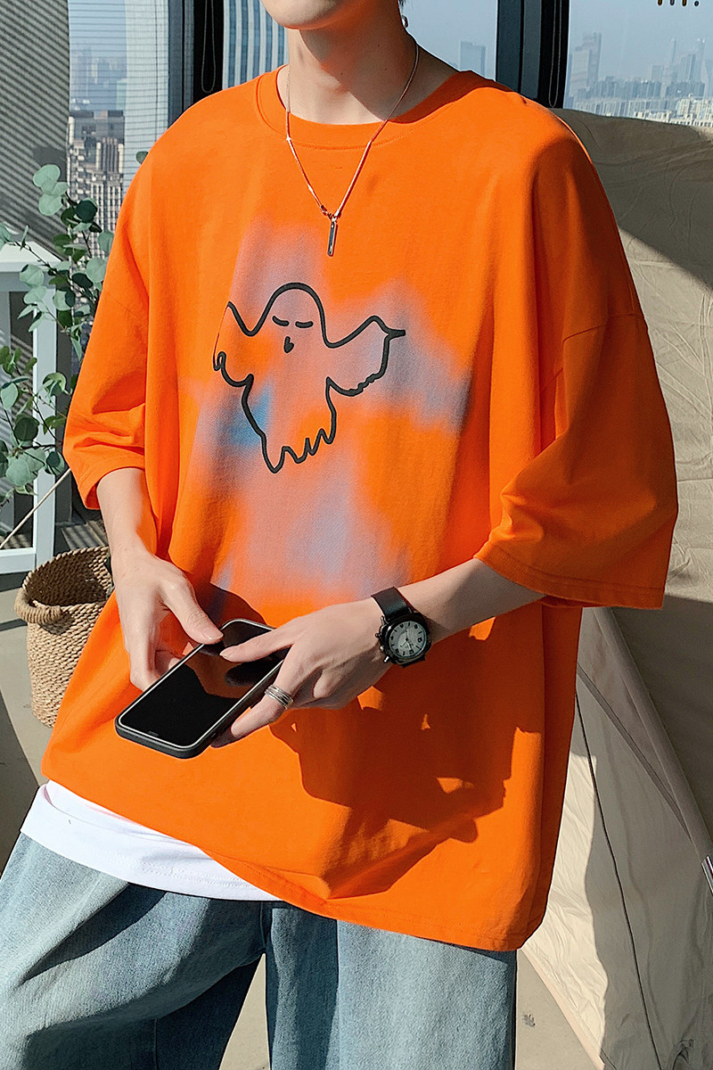 2025夏季青少年流行趣味印花短袖宽松休闲纯棉T恤卡通T8897-P30,男装T恤,电商A062