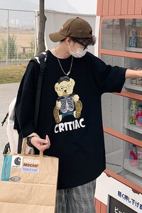 夏季新款青少年流行休闲宽松圆领T恤薄潮男卡通印花短袖T8887-P35图片