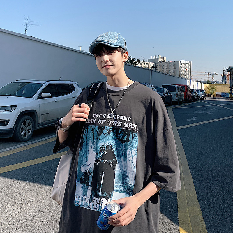 2022趣味卡通休闲短袖男青少年流行宽松圆领短袖印花T恤夏季T8892,男装T恤,电商A062