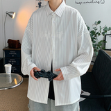 202春款条纹长袖衬衫港风青少年中性宽松衬衣CSS08-P35-48，男装衬衫，电商A062