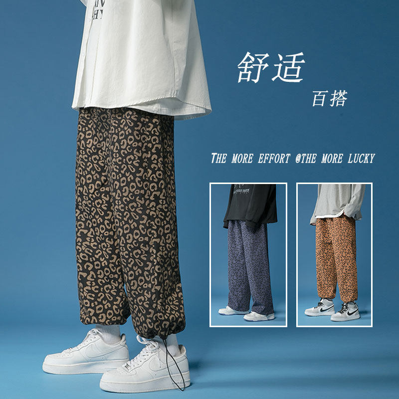 2025秋季新款中性灯芯绒裤子休闲裤潮流豹纹裤子直筒裤KK21-P50图片