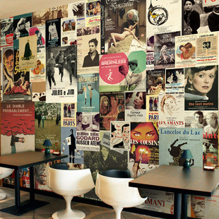 店怀旧大型壁画餐厅艺术壁纸 欧美复古明星海报背景墙纸咖啡厅服装