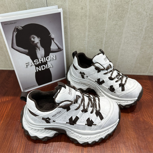 真皮增高6cm松糕女款老爹鞋