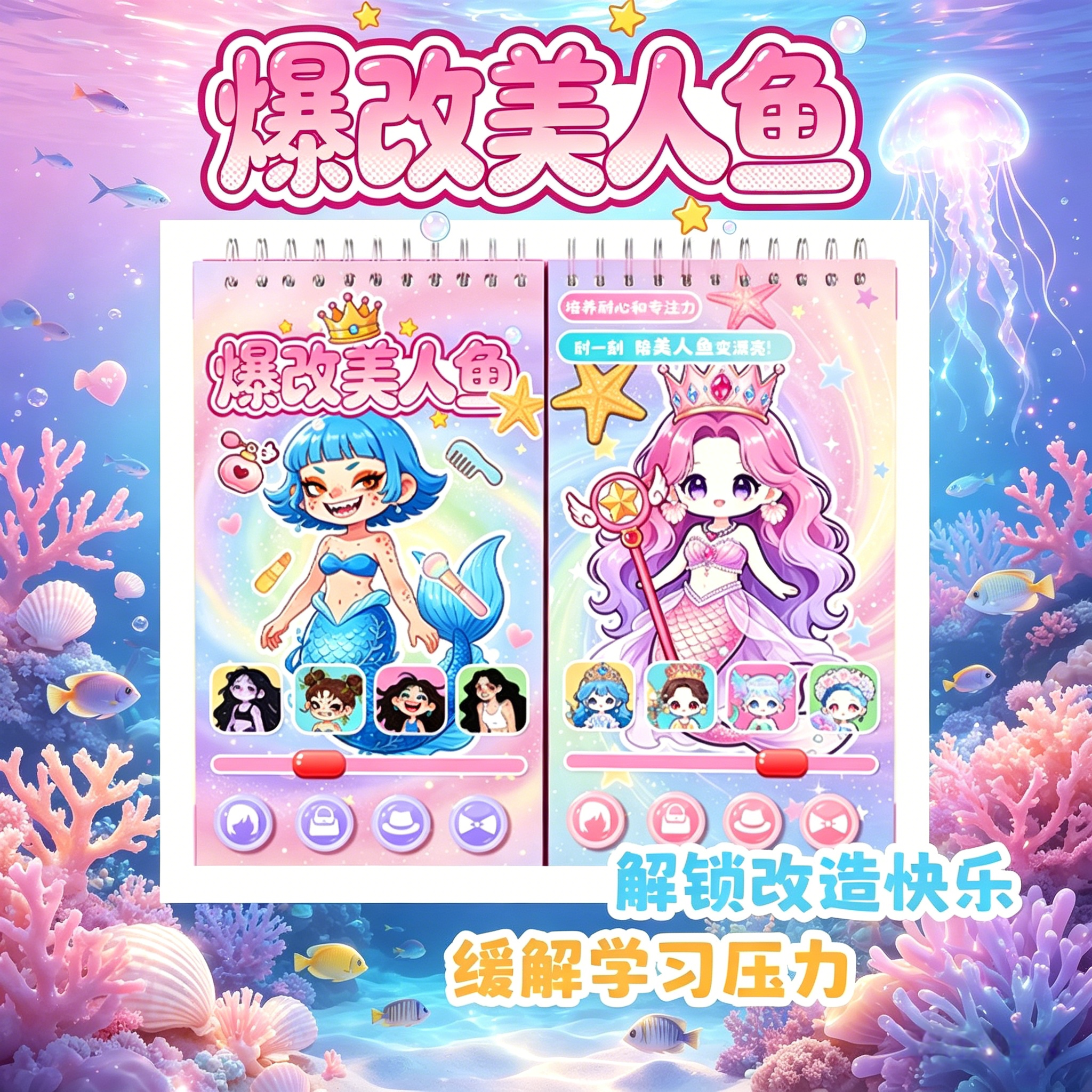 爆改美人鱼刮刮画换装贴纸书儿童
