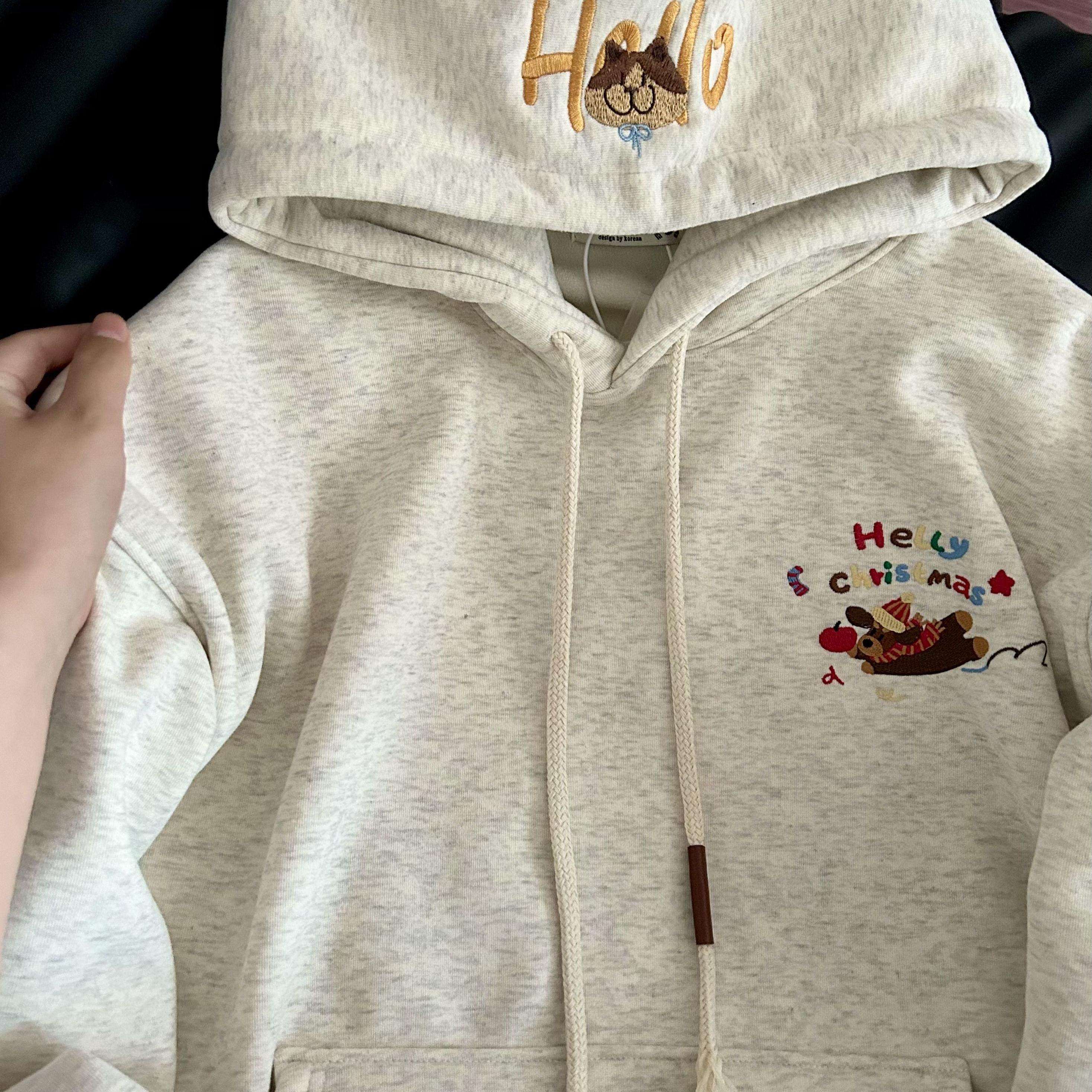 重工刺绣可爱小狗连帽卫衣女2025新款秋冬设计感小众美式高街外套