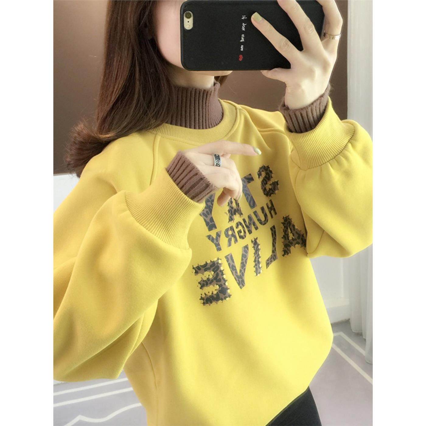 加绒半高领假两件秋装女士卫衣2025年冬季新款厚爆款时尚洋气上衣,个性定制/设计服务/DIY,棉服工装,淘宝优惠券,粉丝福利购,淘宝优惠卷