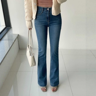 韩国东大门26春HOWLUK正品松紧高腰修身显瘦微喇裤长款牛仔裤3002