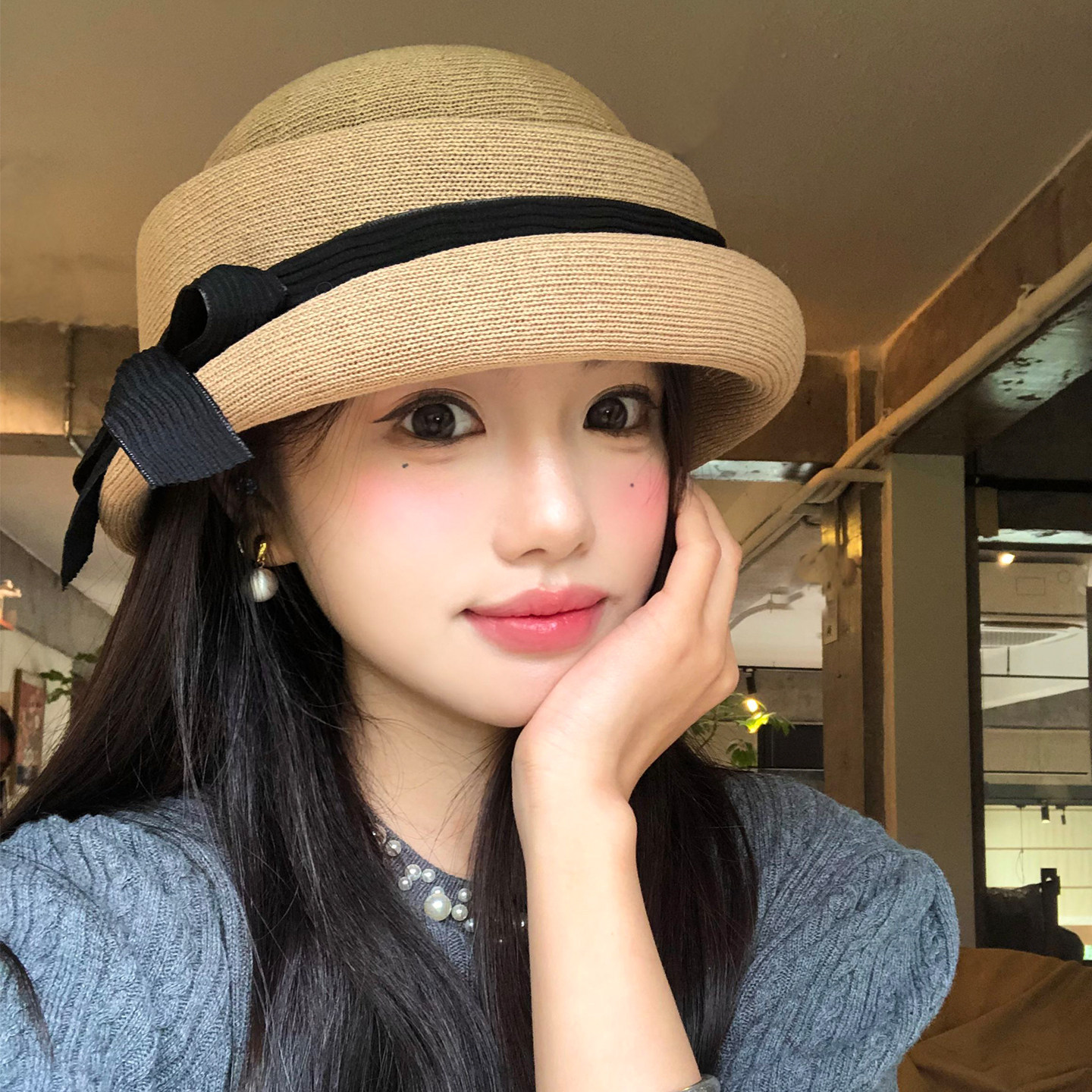 法式赫本风优雅蝴蝶结卷边礼帽女士高级感气质透气显脸小渔夫帽子