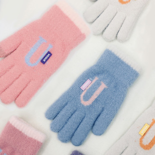 梅峰保暖毛线针织手套男女全指加厚骑车骑行学生防寒手套11990