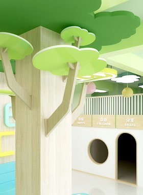 幼儿园大厅空间装饰树枝