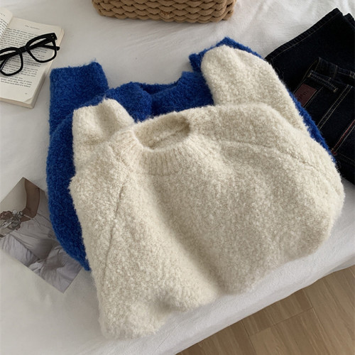 慵懒复古圈圈纱套头厚毛衣女2025冬季新款宽松软糯保暖羊毛针织衫