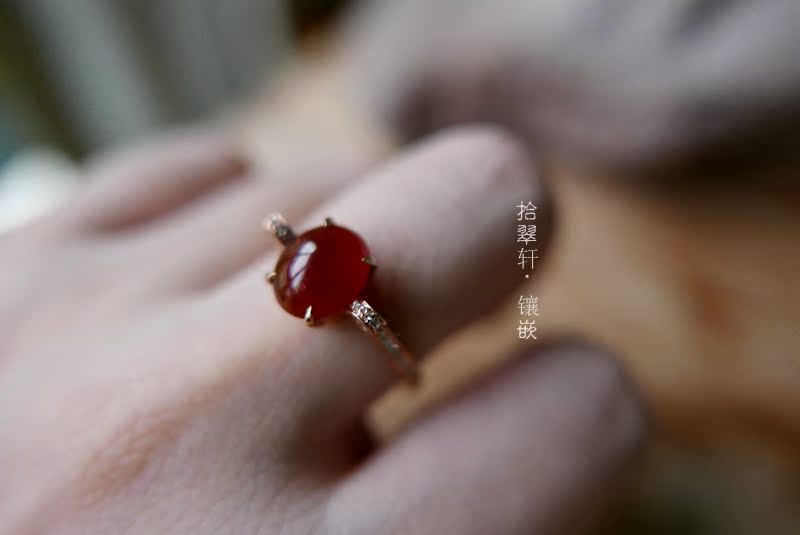 18k【拾翠轩·镶嵌】玫瑰彩金元宝造型翡翠戒指留图已结缘