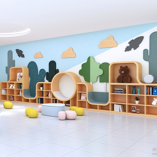 幼儿园图书馆休息区阅读区书柜