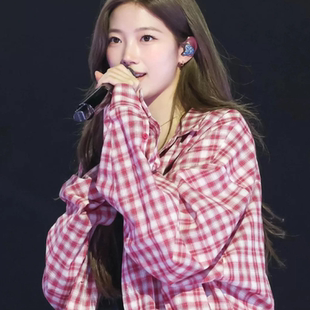 春秋韩国东大门中村一叶同款廓形宽松红色格子长袖衬衫女防晒衬衣