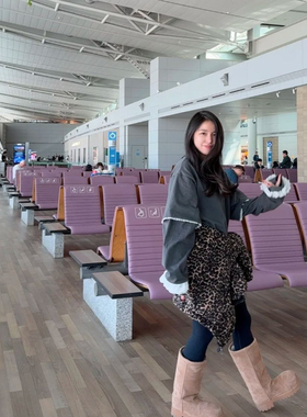 春秋韩国东大门灰色圆领蕾丝拼接落肩长袖T恤女卫衣减龄宽松上衣