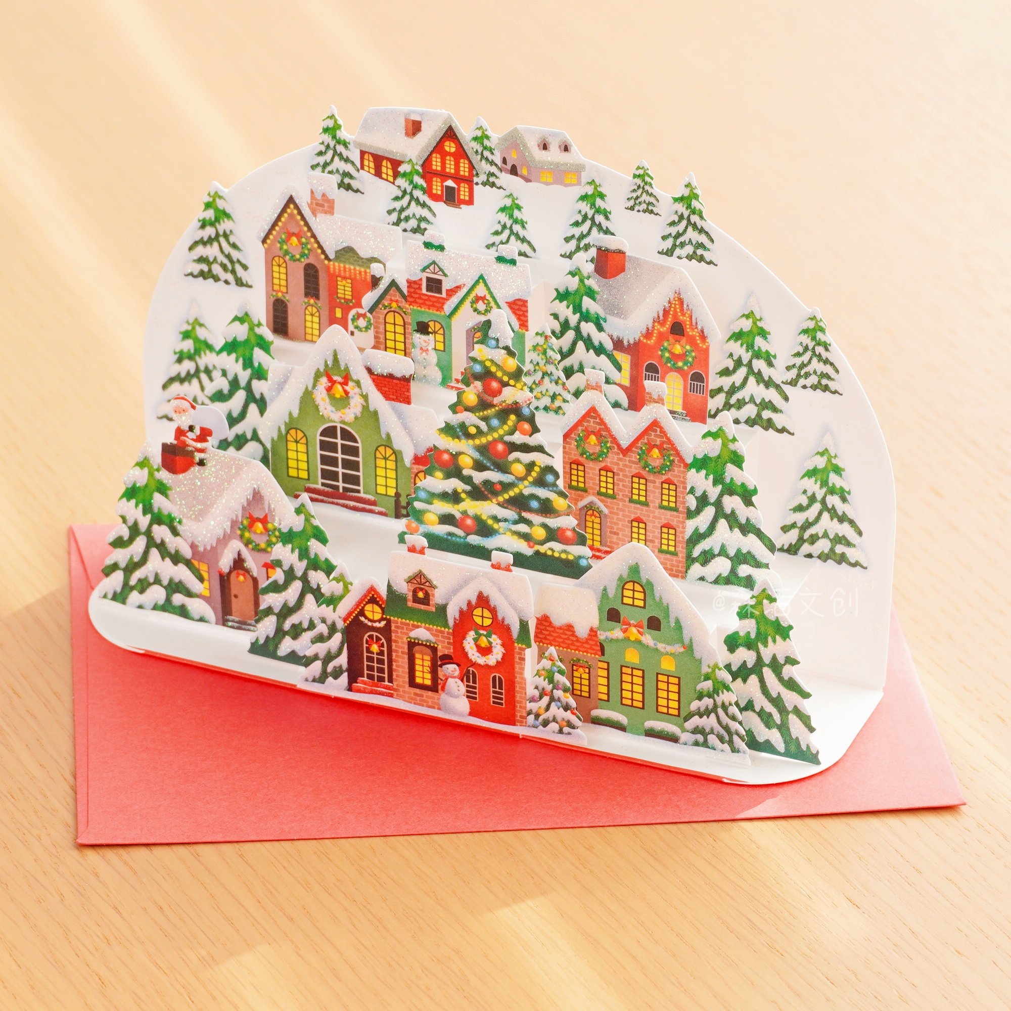 圣诞卡|台湾创意雪景城市立体贺卡闪粉精致节日礼物卡新款装饰卡