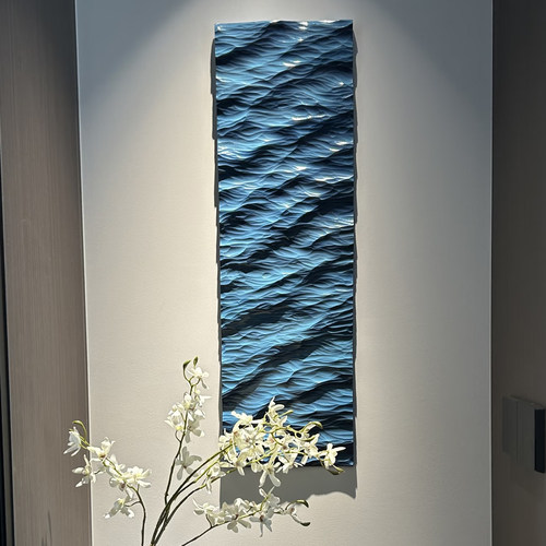 原木实木浮雕海浪挂画客厅玄关