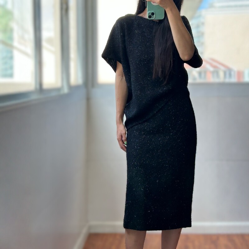 细碎流光闪烁星光亮丝圈圈纱不对称不规则羊毛短袖上衣女直身半裙