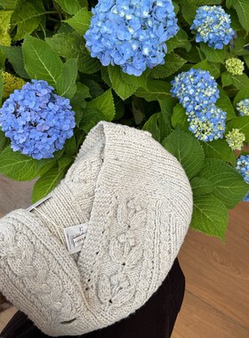 大衣毛衣伴侣粗针织法厚实立体镂空系带纽结围脖连帽女显脸小帽