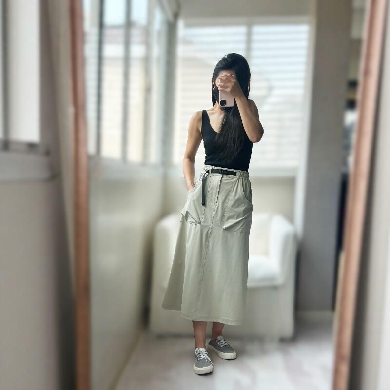 零束缚户外轻量工装风多口袋半身裙女中长款松紧腰后开叉休闲半裙