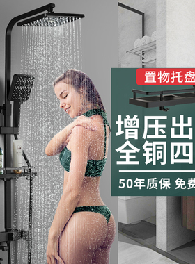 德国精铜黑色淋浴花洒套装浴室升降喷头淋雨家用洗澡卫生间沐浴器