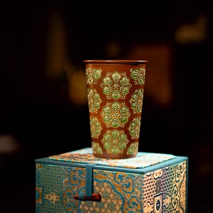 瓷茶记李斌敦煌团花纹可乐杯大容量水杯手工原创咖啡杯生日礼物