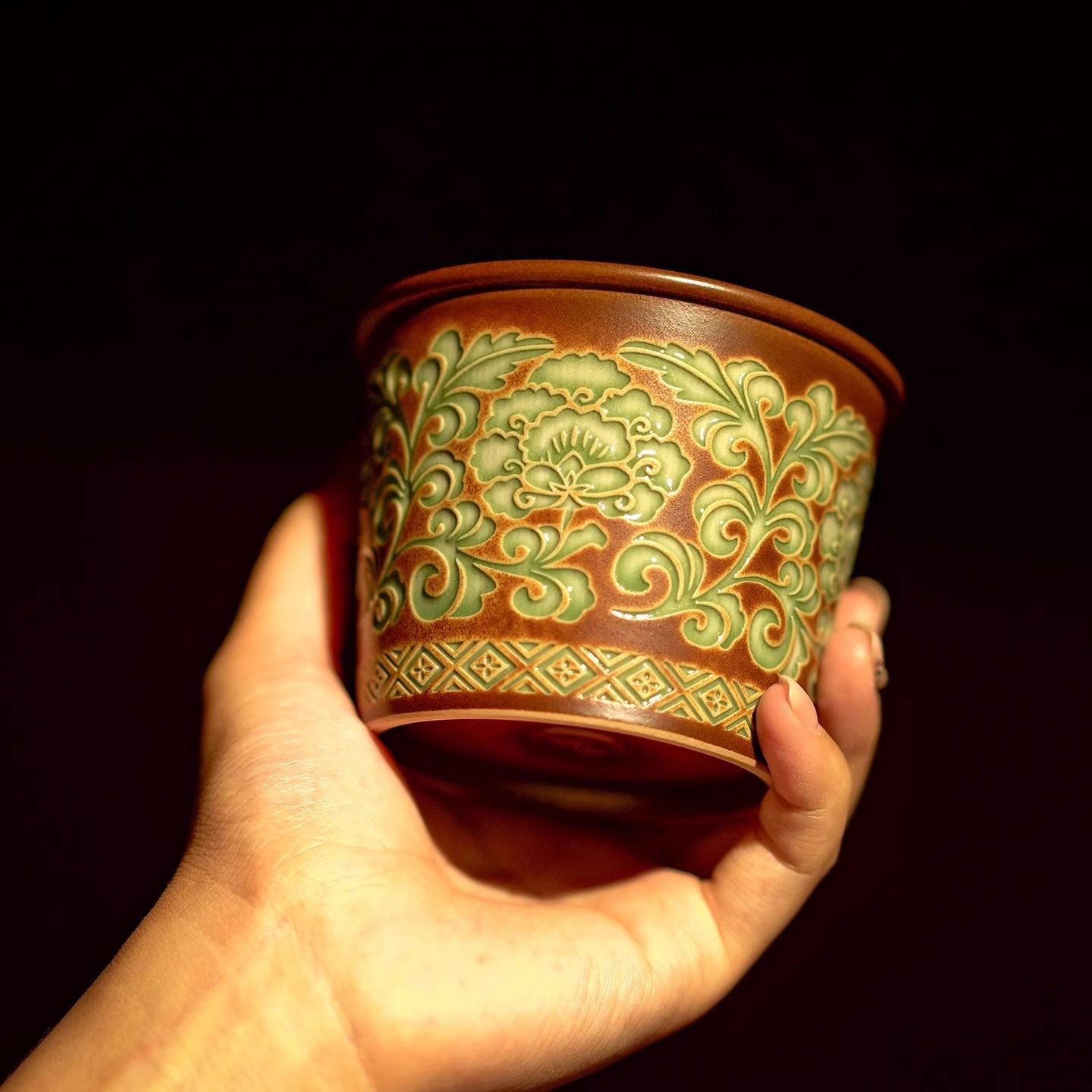 瓷茶记李斌缠枝牡丹猪口杯原创设计咖啡杯非遗手工杯大容量水杯,餐饮具,咖啡杯,淘宝优惠券,粉丝福利购,淘宝优惠卷