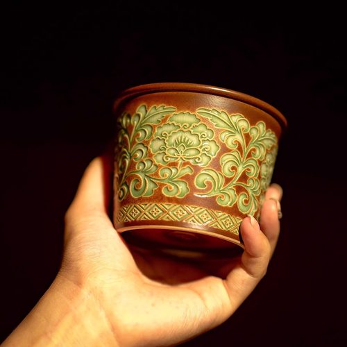 瓷茶记李斌缠枝牡丹猪口杯