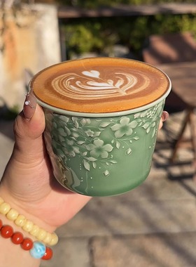 瓷茶记李斌手作非遗《繁花》猪口杯咖啡杯大容量水杯办公杯260cc