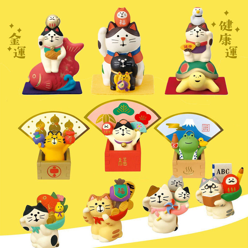 日式zakka杂货福重叠招财猫开业祝福开运礼物桌面摆件工艺品树脂